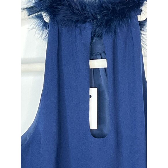 Trina Turk Ink Blue Feather Trim Halter Top Size Small Elegant Party Blouse - Picture 8 of 12